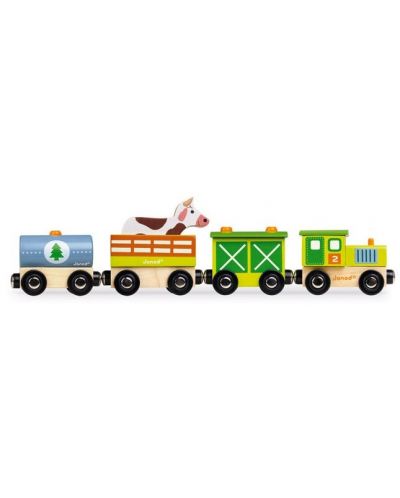 Дървена магнитна играчка Janod - Влак, ферма - 1