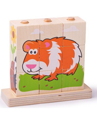 Дървени кубчета за нанизване Bigjigs - Животни - 5
