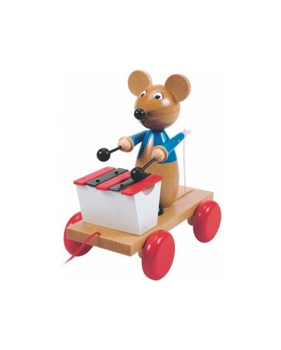 Дървена играчка за дърпане Woody - Мишка с ксилофон - 1