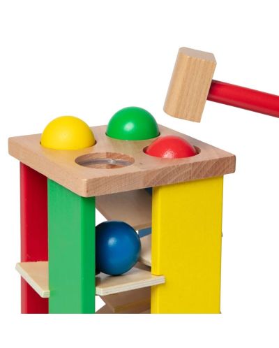 Дървена играчка Melissa & Doug - Кула с топчета и чук - 3