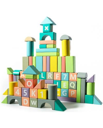 Дървени кубчета Tooky Toy - 90 елемента - 1