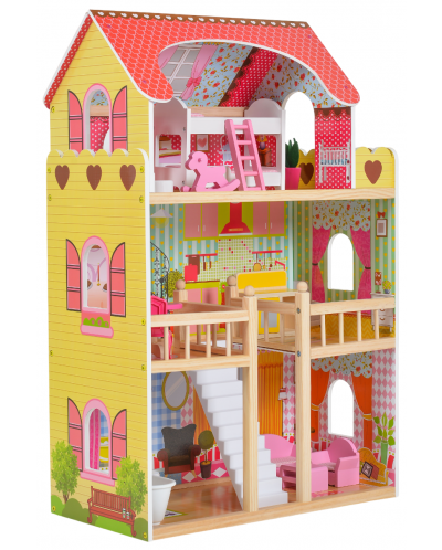 Дървена къща за кукли Moni Toys - Emily, със 17 аксесоара - 1