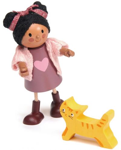 Дървена кукла Tender Leaf Toys - Аяна с коте - 1