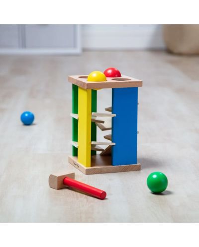 Дървена играчка Melissa & Doug - Кула с топчета и чук - 4
