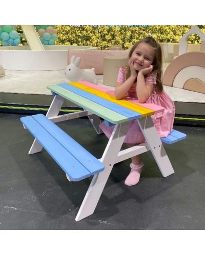 Дървен детски комплект Ginger Home - Маса с пейки за пикник, Rainbow - 8