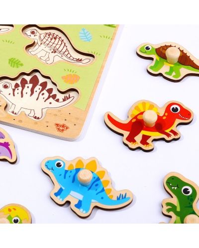 Дървен детски пъзел с дръжки Tooky Toy - Динозаври - 3