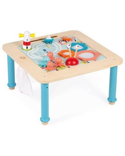 Дървена играчка Janod - Регулируема маса със зони за игра, Морски свят - 1