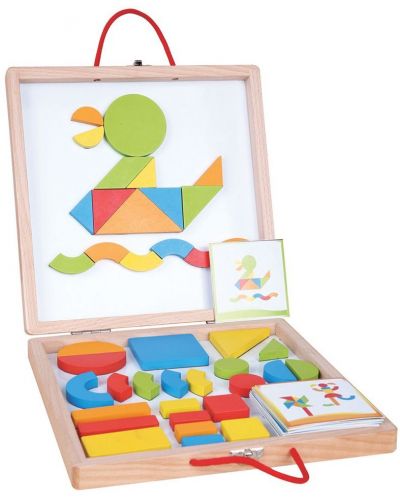 Образователен комплект Lelin - Дървени магнитни форми и цветове, в куфар - 1