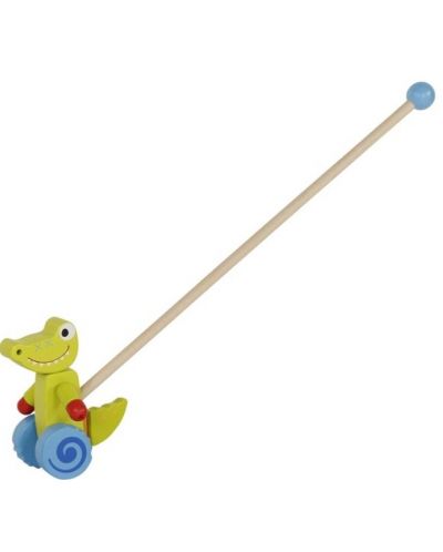 Дървена играчка Goki - Крокодил за бутане - 1