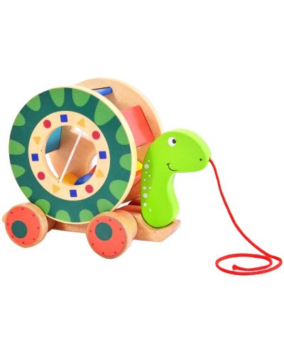 Дървена играчка Acool Toy - Костенурка сортер с колелца - 1