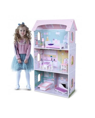 Дървена къща за кукли с обзавеждане Moni Toys - Anna, 4121 - 2