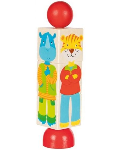 Дървена играчка Goki - Въртящ се пъзел, Животни - 1