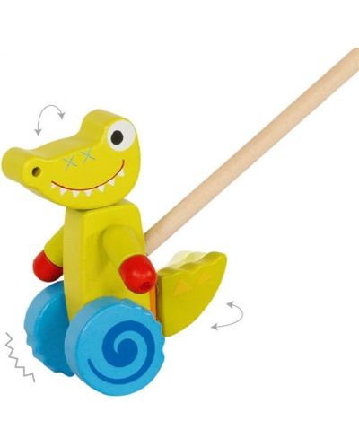 Дървена играчка Goki - Крокодил за бутане - 2