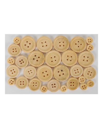 Дървени копчета Fandy - 30 броя, натурални, микс - 1