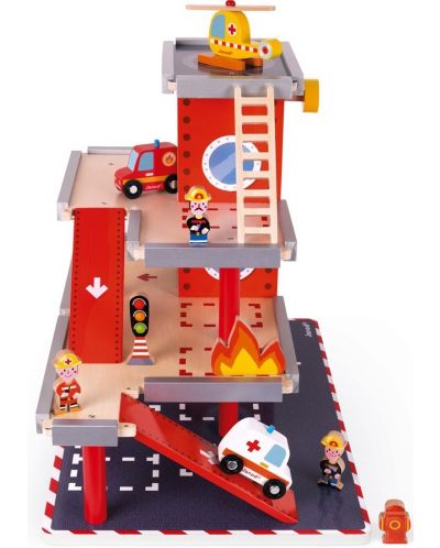 Дървена играчка Janod - Пожарна станция, с фигурки - 2