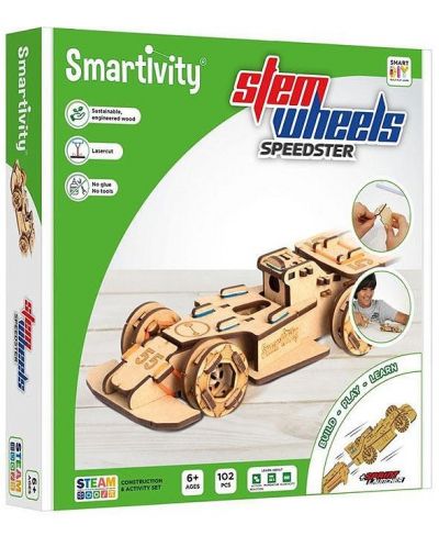 Дървен конструктор Smart Games Smartivity - Състезателна кола, 102 части - 1