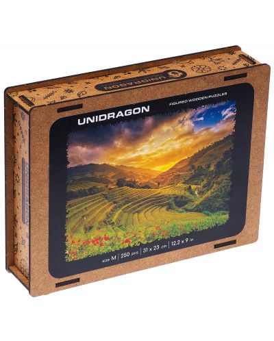 Дървен пъзел Unidragon от 250 части - Оризови полета (размер M) - 1