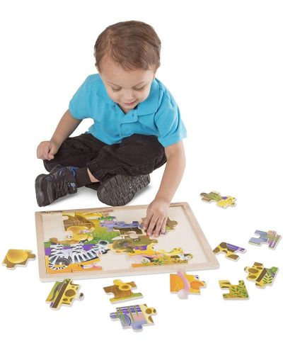 Дървен пъзел Melissa & Doug - Сафари, 24 части - 2