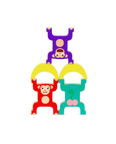Дървен игрален комплект Battat - Подреждащи се маймунки - 3