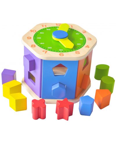 Дървена играчка Acool Toy - Шестоъгълен сортер с часовник - 2