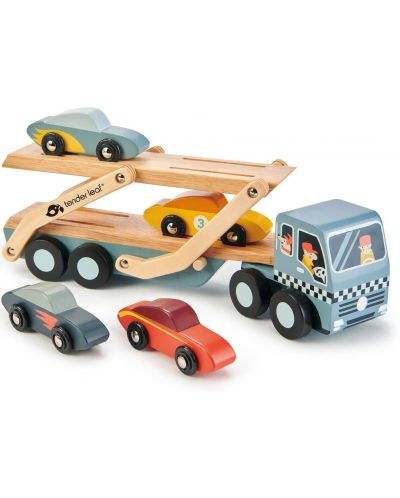Дървен игрален комплект Tender Leaf Toys - Автовоз с 4 колички - 2