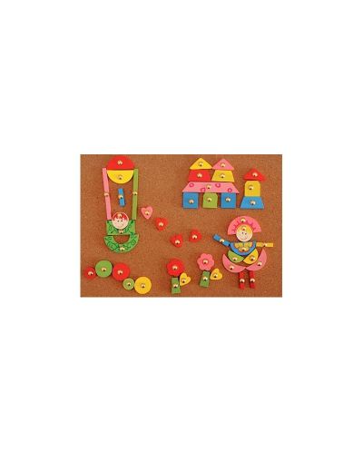Дървена игра Woody - Дъска с чукче и пирони, Розова - 1