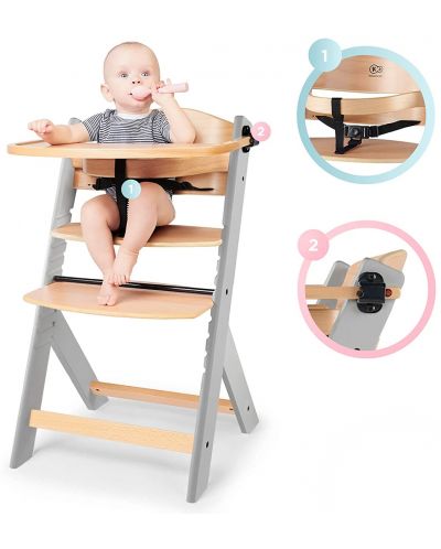 Дървено столче за хранене KinderKraft - Enock, сиво - 6