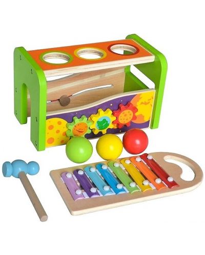 Дървен ксилофон Acool Toy - С топчета и чукче - 1