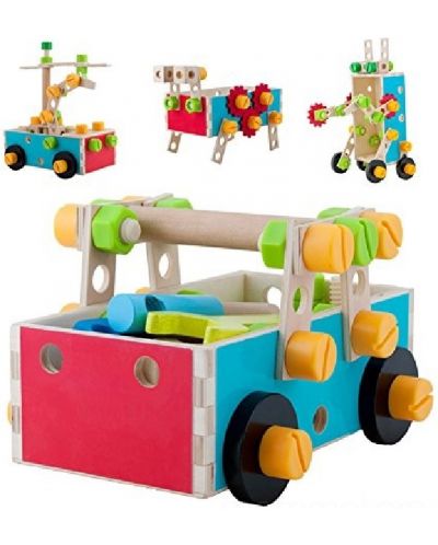 Дървен конструктор Acool Toy - С болтчета и гайки, 50 части - 1