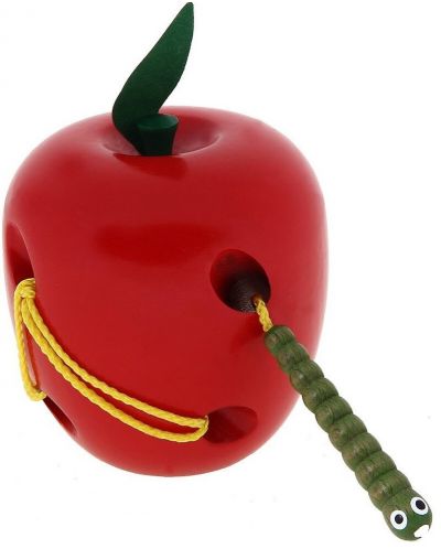 Дървена игра Woody - Червейче и ябълка за шиене - 1