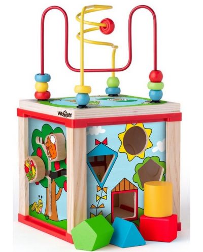 Дървен дидактически образователен куб Woody - 2