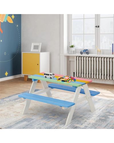 Дървен детски комплект Ginger Home - Маса с пейки за пикник, Rainbow - 5