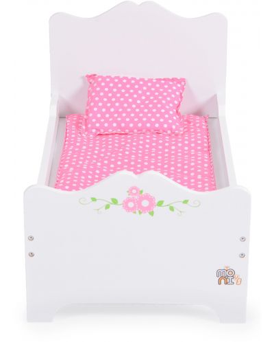 Дървено легло за кукла Moni Toys - B019, бяло  - 2
