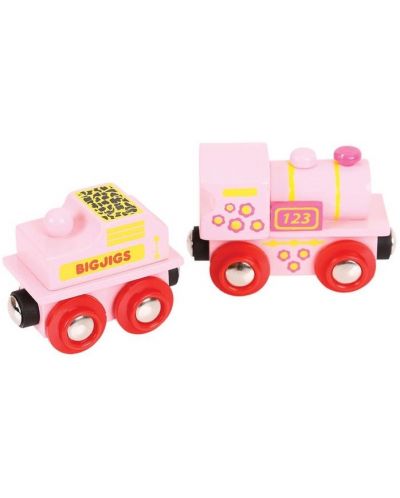 Дървена играчка Bigjigs - Розов локомотив - 3