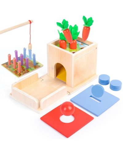 Дървена играчка 4 в 1 Acool Toy - Монтесори детска дървена кутия - 1