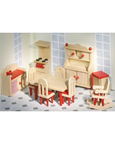 Дървено кухненско обзавеждане за къща за кукли Goki, червено - 2