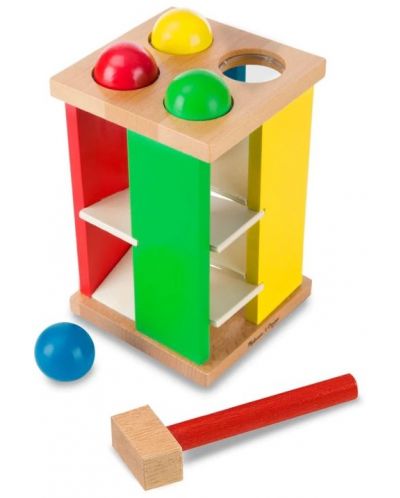 Дървена играчка Melissa & Doug - Кула с топчета и чук - 1