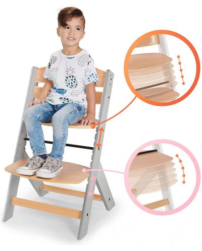 Дървено столче за хранене KinderKraft - Enock, сиво - 7