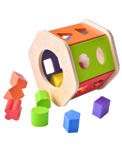 Дървена играчка Acool Toy - Шестоъгълен сортер с часовник - 4