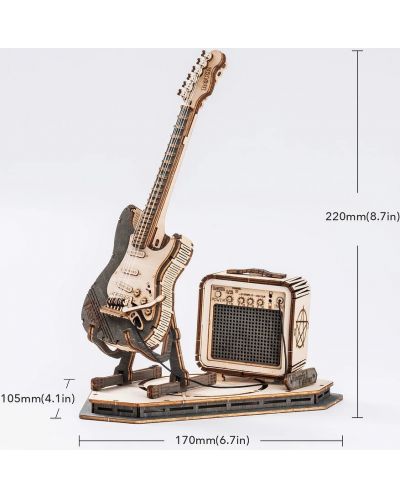 Дървен 3D пъзел Robo Time от 140 части - Електрическа китара - 2