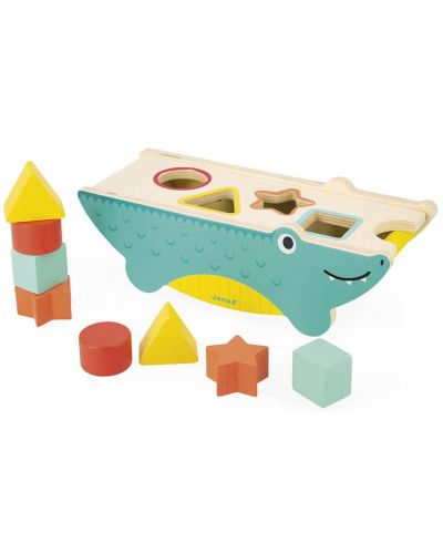 Дървена играчка за сортиране Janod - Крокодил, с 8 формички - 4