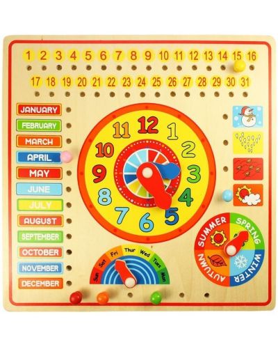 Дървена играчка Bigjigs - Календар и часовник - 1