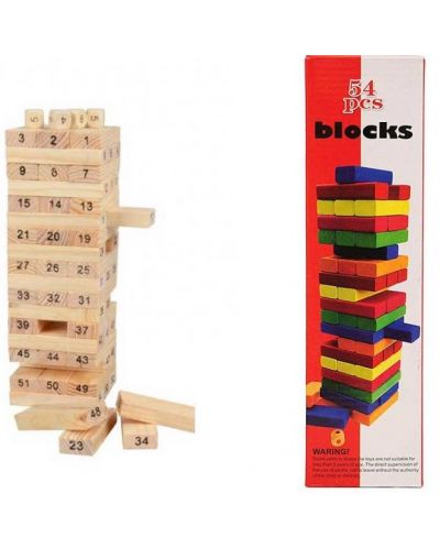 Дървенa дженга с цифри B-MaX, 54 блокчета - 2