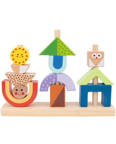 Дървена игра Tooky Toy - Фигури за подреждане и нанизване - 1