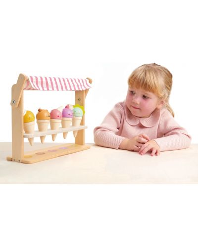 Дървена играчка Tender Leaf Toys - Щанд за сладолед, усмивки и фунийки - 3