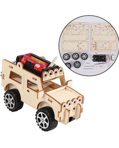 Дървен комплект Acool Toy - Направи си сам дървен джип, с батерии - 2