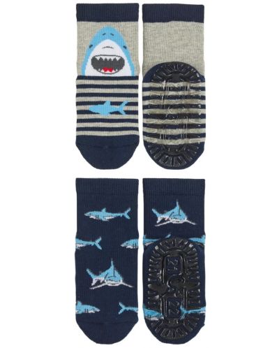 Детски чорапи със силиконова подметка Sterntaler - С акули, 23/24 размер, 2-3 години, 2 чифта - 2