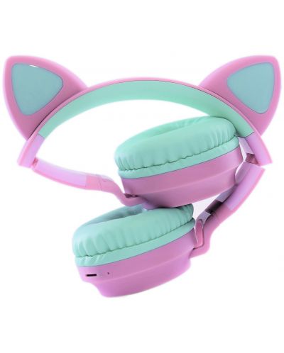 Детски слушалки PowerLocus - Buddy Ears, безжични, розови/зелени - 3