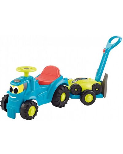 Детски трактор за бутане 2 в 1 Ecoiffier - Син, с ремарке и косачка - 1