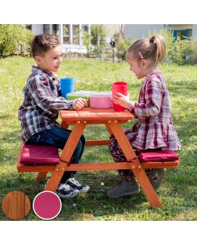 Детска дървена маса за пикник Ginger Home - С пейка и меки възглавници - 6